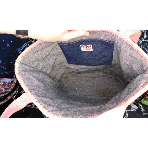 Roxy denim and straw tote bag with floral and lace trim #y2k beach picnic Y2k roxy tote bag - Gem main image 3